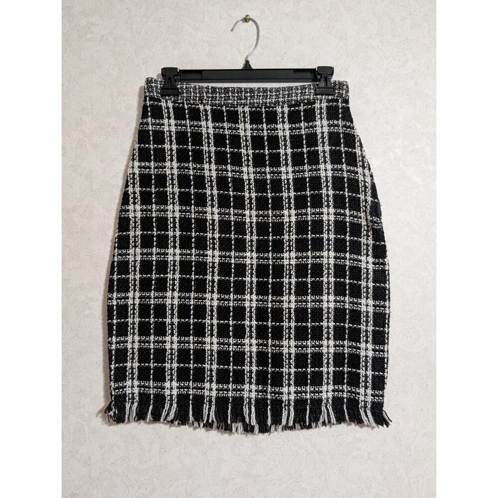 Orange Creek Geometric Plaid Cotton Silk Above Knee Straight Pencil Skirt Medium